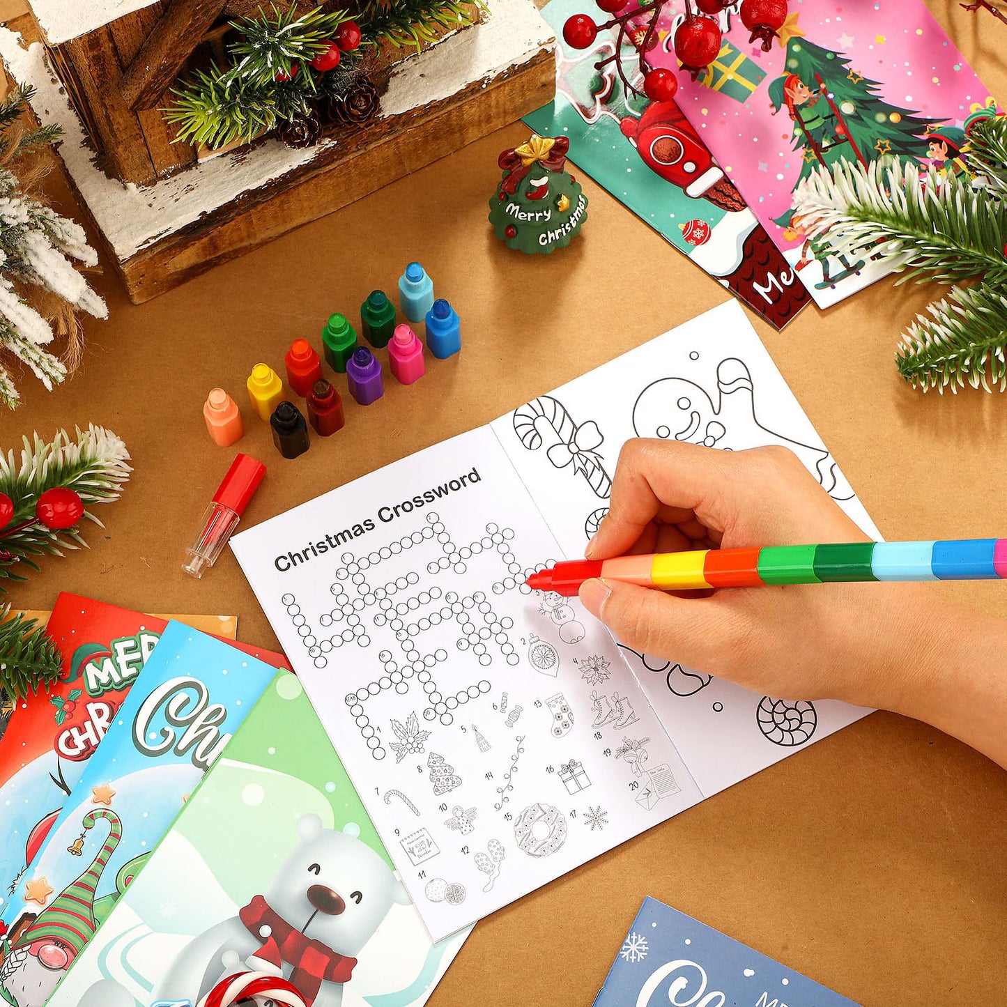Fulmoon 144 Pcs Christmas Coloring Books for Kids Christmas Coloring Books Bulk with Crayons Christmas Mini Activity Books for Kids Stuffer Filler Holiday Fun and Games Activity Books