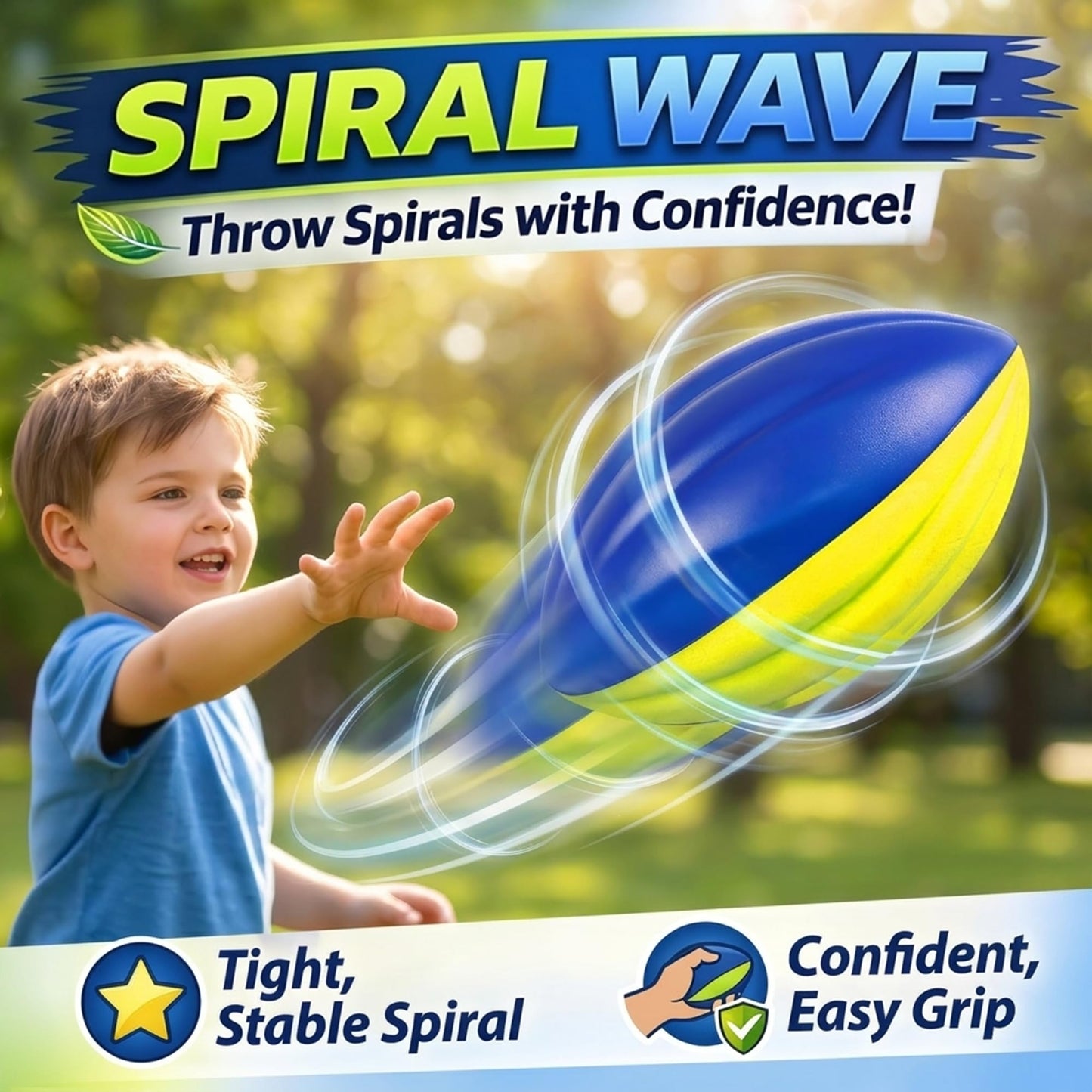 8.5" Foam Spiral Football PU Soft Balls, Set of 3, for Kids Sports Training Practice Indoor Outdoor Play