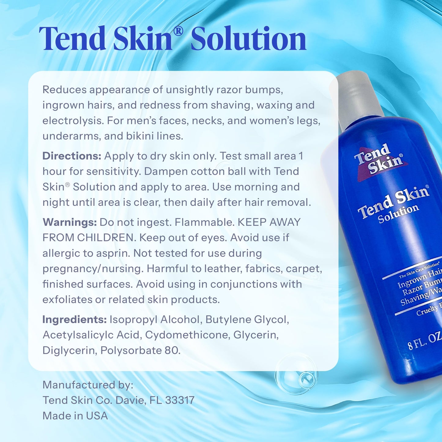 Tend Skin Razor Bump, Ingrown Hair Solution for Unsightly Razor Bumps, Ingrown Hair and Razor Burns, Post Shaving and Waxing Toner for Men and Women, Made in USA, 8 Oz