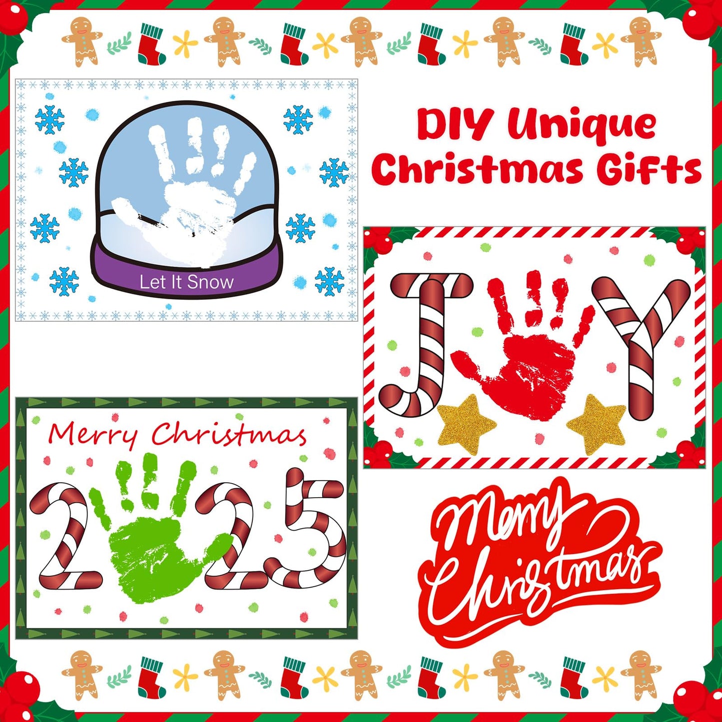 Tenceur 20 Pcs Christmas Handprint Tree Crafts Kits 2025 DIY Make Your Own Xmas Ornaments Souvenir Art Set Handmade Footprint Gift for Xmas Winter Party Classroom Office Home Decorations