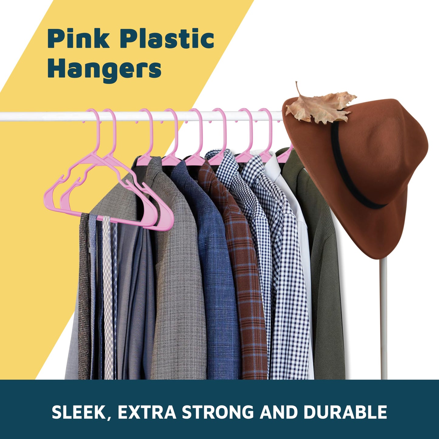 Lifemaster Plastic Clothes Hangers – Heavy Duty Hanger Set, for Organizing Clothes, Dresses, and Coat, Holds Up to 5 lbs, Space-Saving Hangers with Non-Slip Shoulder Grooves, Pack of 100, Pink