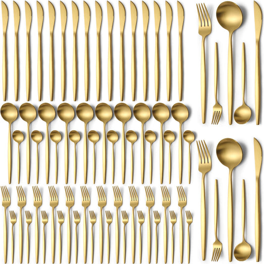 60 Pieces Stainless Steel Silverware Set, Flatware Cutlery Set Service for 12, Tableware Cutlery Set Include Knife Fork Spoon Set, Utensils for Home, Restaurant, Hotel, Dishwasher Safe (Gold)