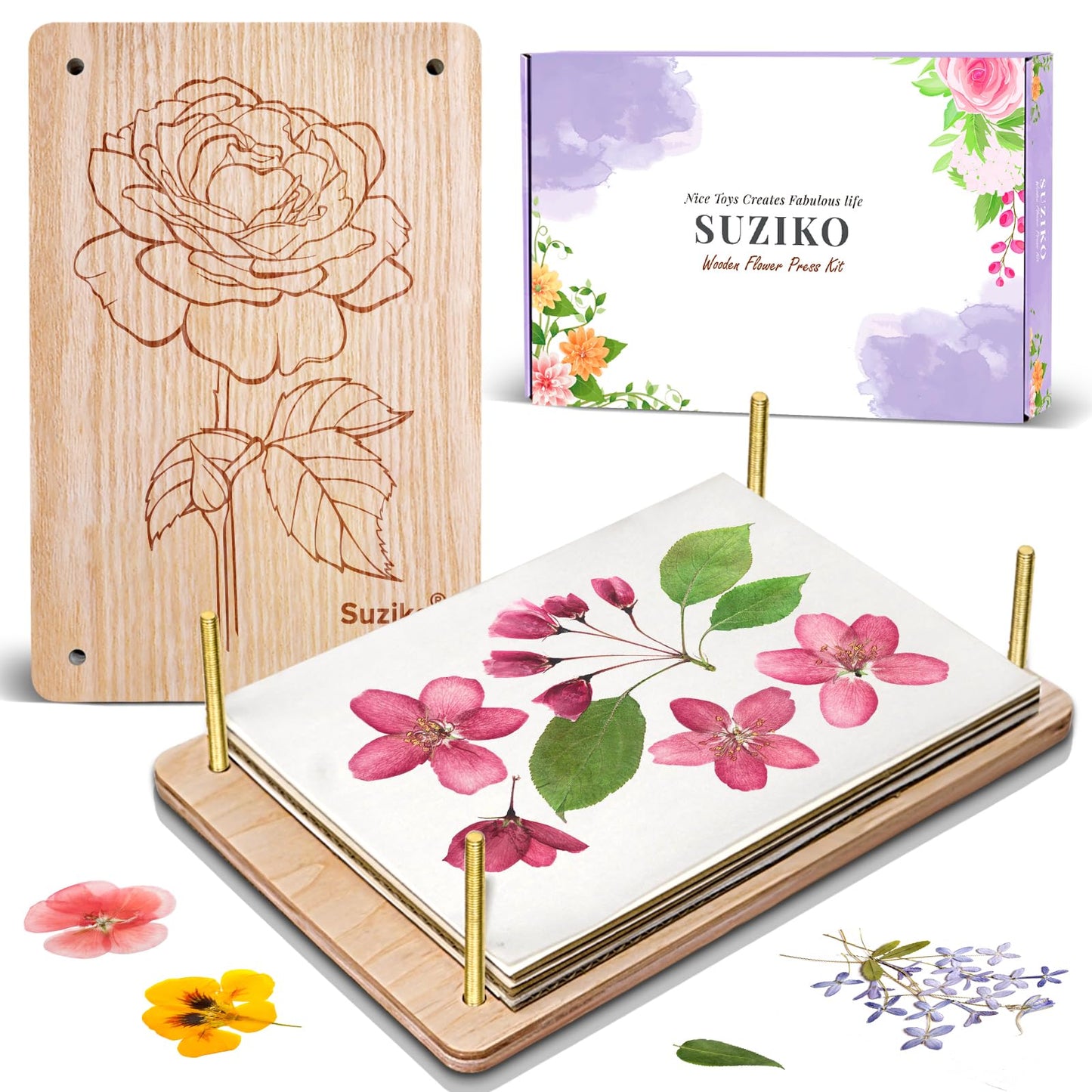 Suziko Large Flower Press Kit for Adults& Kids Flower &Plant Preservation Kit Measures 10.8" x 6.9" Suziko Leaves Press & Flower Press is a Great Gift for Lovers (Rose)