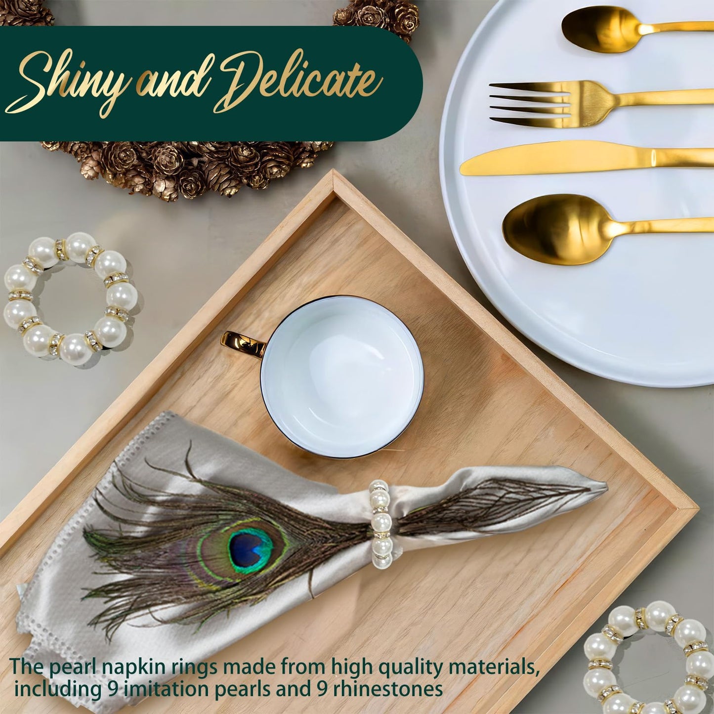 100Pcs Gold Disposable Napkin Rings Imitation Pearl Ring Napkin Holder Delicate White&Gold Beaded Serviette Buckles for Wedding Party Dinner Table Decor and Daily Use
