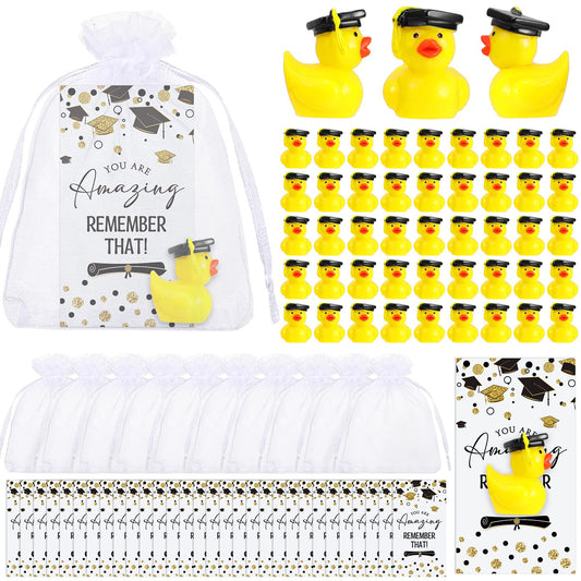 Chunful 100 Sets Class of 2026 Graduation Gifts Resin Ducks Funny Duck with Inspirational Congratulation Cards Organza Bags for School Student College Son Daughter Preschool Graduation Party Supplies