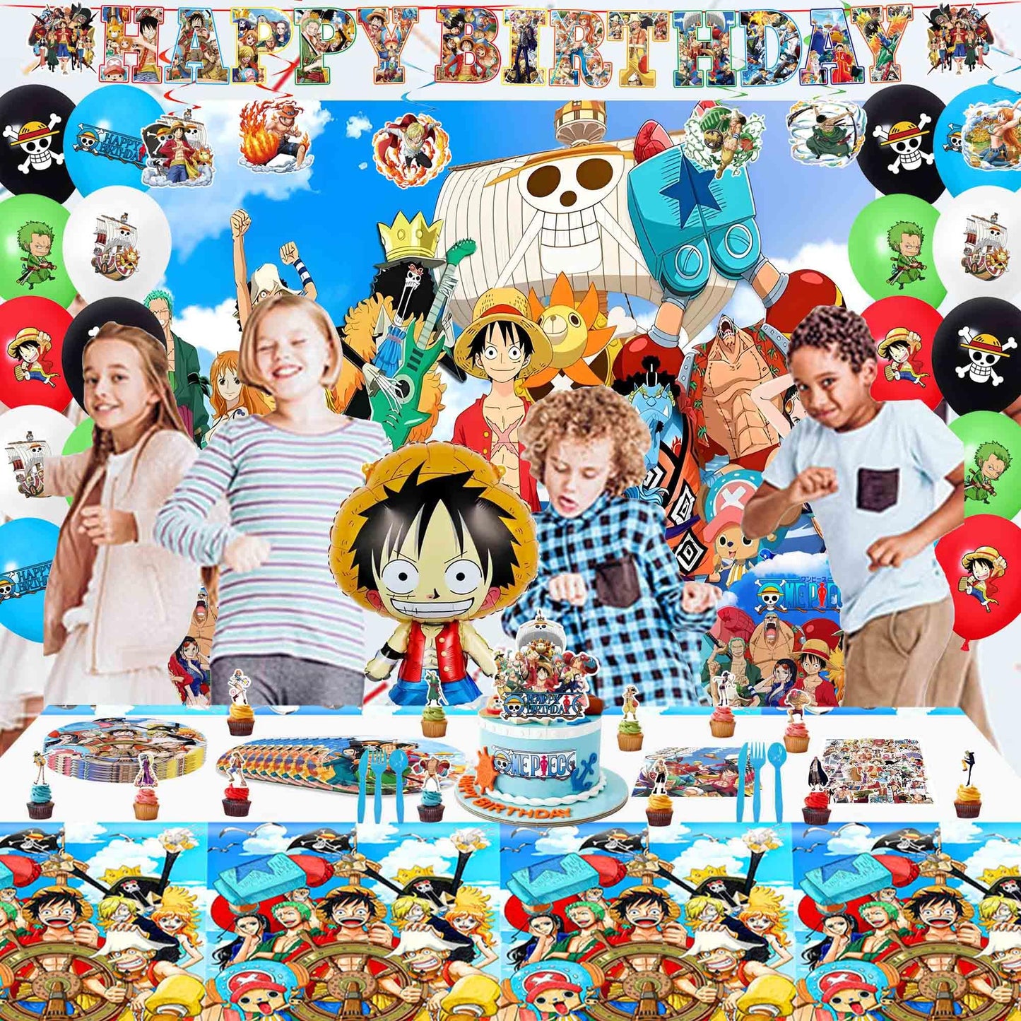 Adeventure Themed Birthday Party Decorations Set - Cartoon Theme Party Supplies (Includes Banner, Foil Balloons, Printed Balloons, Tablecloth, Tableware, Napkins)