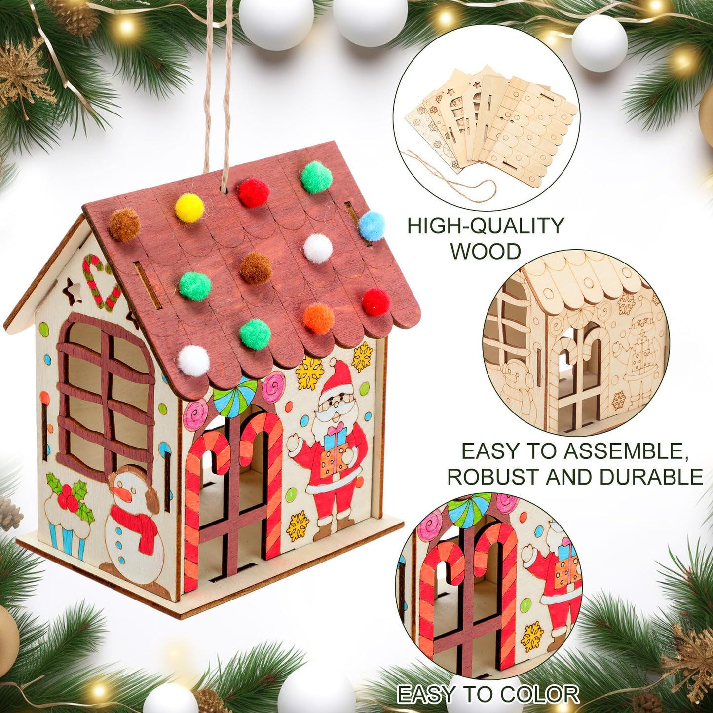 DoubleFill 36 Pcs Wood Gingerbread House Craft Kit for Kids DIY Wooden Christmas Birdhouse Craft Kits Holiday Village Houses Make a Gingerbread Wooden House for Xmas Party Game Supplies
