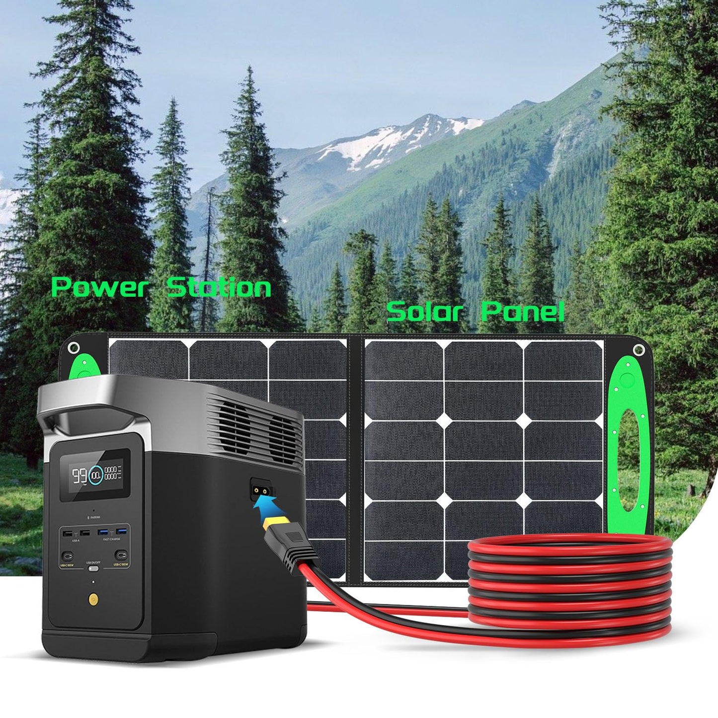 Bateria Power Solar to XT60 Charge Extension Cable with Solar Connectors Caps, Combined Wire Solar Connector to XT60 Adapter Cable for Solar Panel to Battery RV Power Station Generator 10AWG 50FT