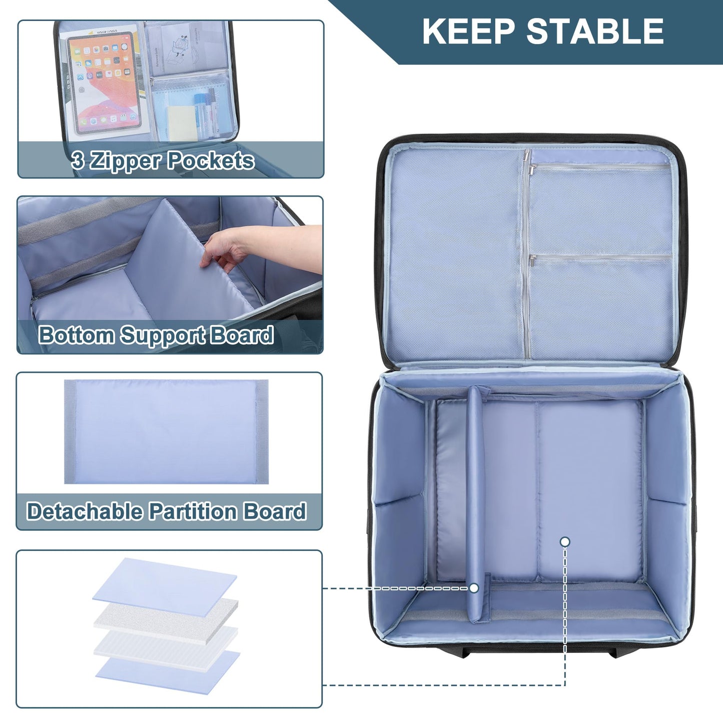 Yarwo Printer Carrying Case Compatible with HP OfficeJet Pro/DeskJet/Smart-Tank, Padded Office Printer Storage Bag with Base Board and Dividers for Ink, Paper and Office Supplies (BAG ONLY)