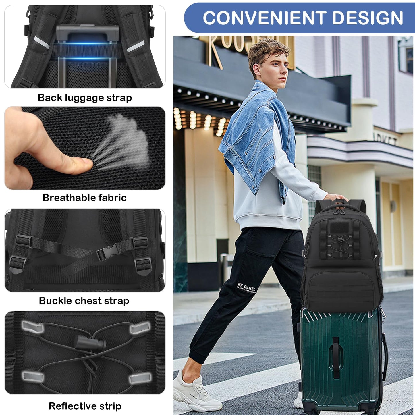 BISKLNDN Laptop Lunch Backpack for Men - 40L Large Capacity Work Lunch Box Backpack with Lunch Compartment and USB Post, RFID Insulated Cooler Backpack for Work, Travel, Picnic, Black