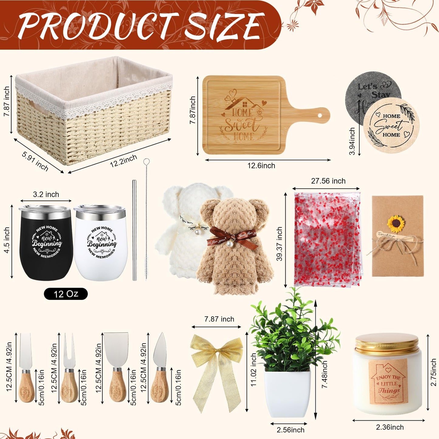 RimCereal House Warming Gifts Basket 21 Pieces Housewarming Gift for New Apartment Closing Gifts for Buyers Couples Women Men New Homeowners Gift Ideas Set(Home,Beige)