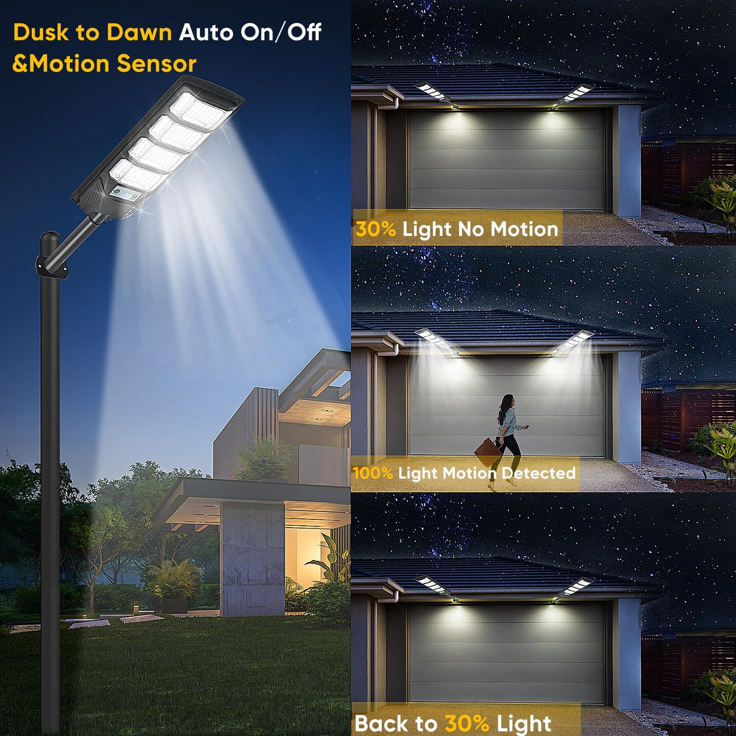 4 Pack Solar Street Lights Outdoor Waterproof 6500K 12000LM 5730SMD LEDs Solar Flood Lights Dusk to Dawn Parking Lot Light Wide Motion Sensor and Remote Control for Area Lighting Yard