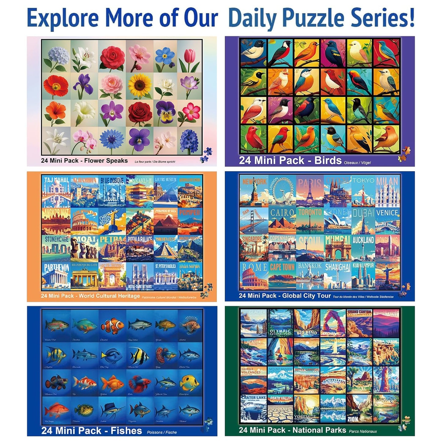 rokt&razo, Fishes, 24 Mini Pack Kids Puzzles, 1000 Pieces Advert Puzzles, Family Game Nights, Finish Size 27.5 * 19.7 in (Index on The Back)