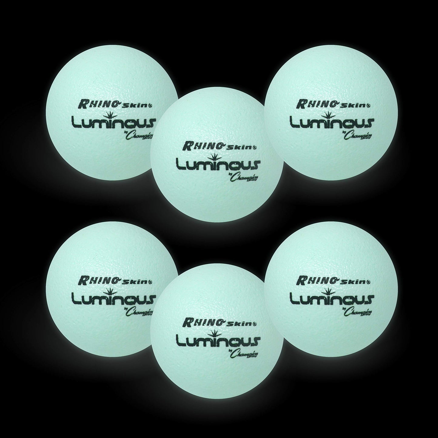 Champion Sports Premium Rhino Skin Dodgeballs with Mesh Storage Bag, Set of 6 - Glow in the Dark Playground Balls for Outdoor Games and Gym Class - Low Bounce Dodgeballs