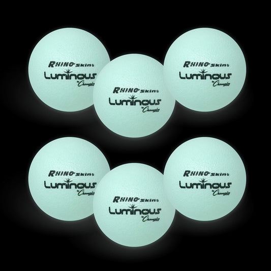 Champion Sports Premium Rhino Skin Dodgeballs with Mesh Storage Bag, Set of 6 - Glow in the Dark Playground Balls for Outdoor Games and Gym Class - Low Bounce Dodgeballs