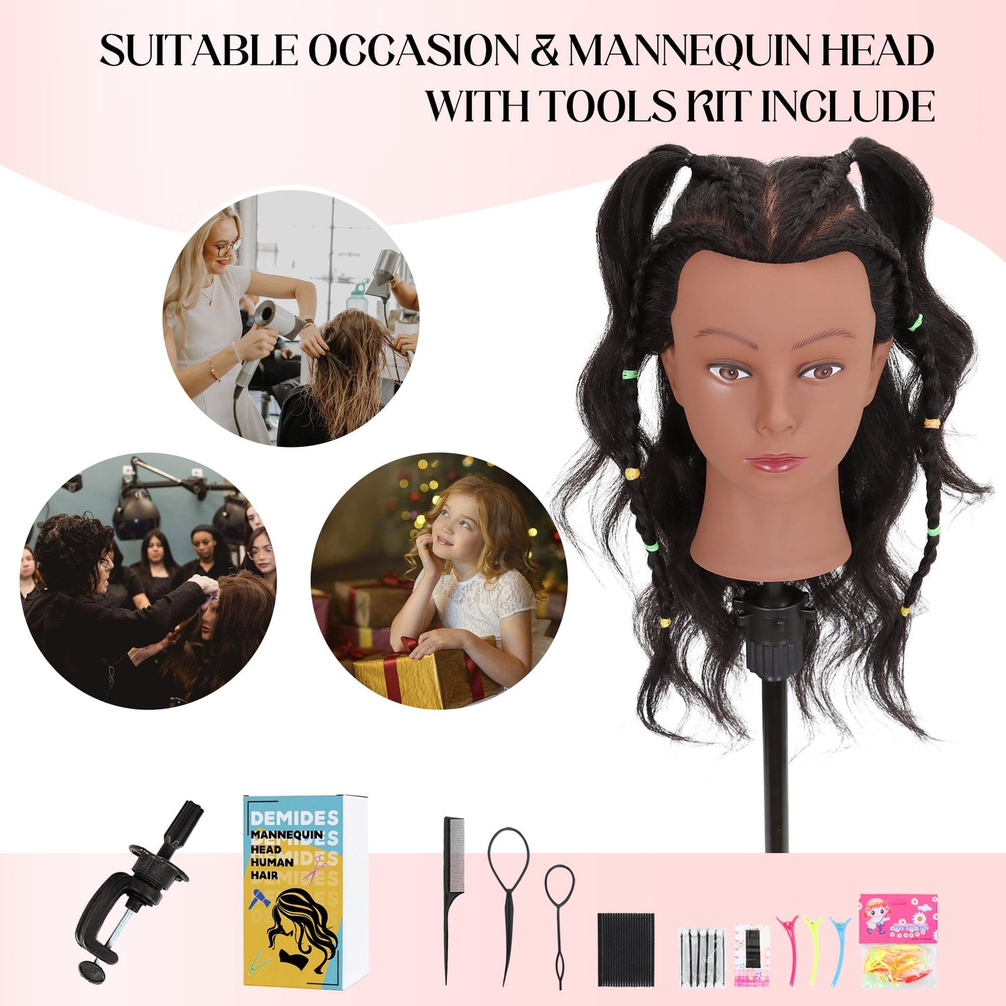 Mannequin Head Human Hair with Stand, 100% Real Human Hair Mannequin Head for Braiding, Hair Mannequin Head for Hair Styling with Stand Tripod