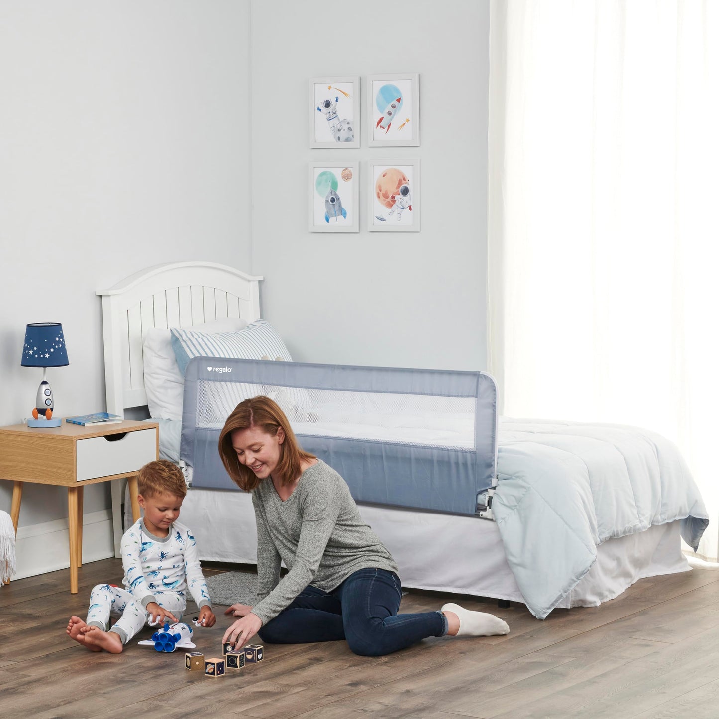 Regalo Safety 54” Extra Long Hideaway Bed Rail Guard for Toddlers, Toddler Bed Rail with Reinforced Anchor Safety System, 20” Tall Bed Safety Rail, Fits Twin, Full & Queen Beds, Gray