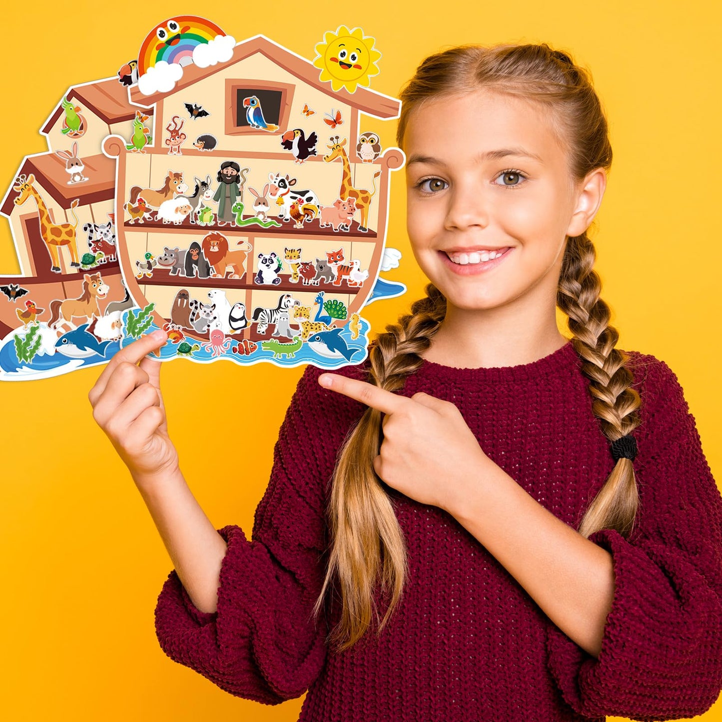 Tenceur 24 Sets Noah's Ark Sticker Scene Including 24 Pcs Noah's Ark Backgrounds and 24 Sheets Animal Stickers, Sunday School Crafts Decorations for Classroom Activities