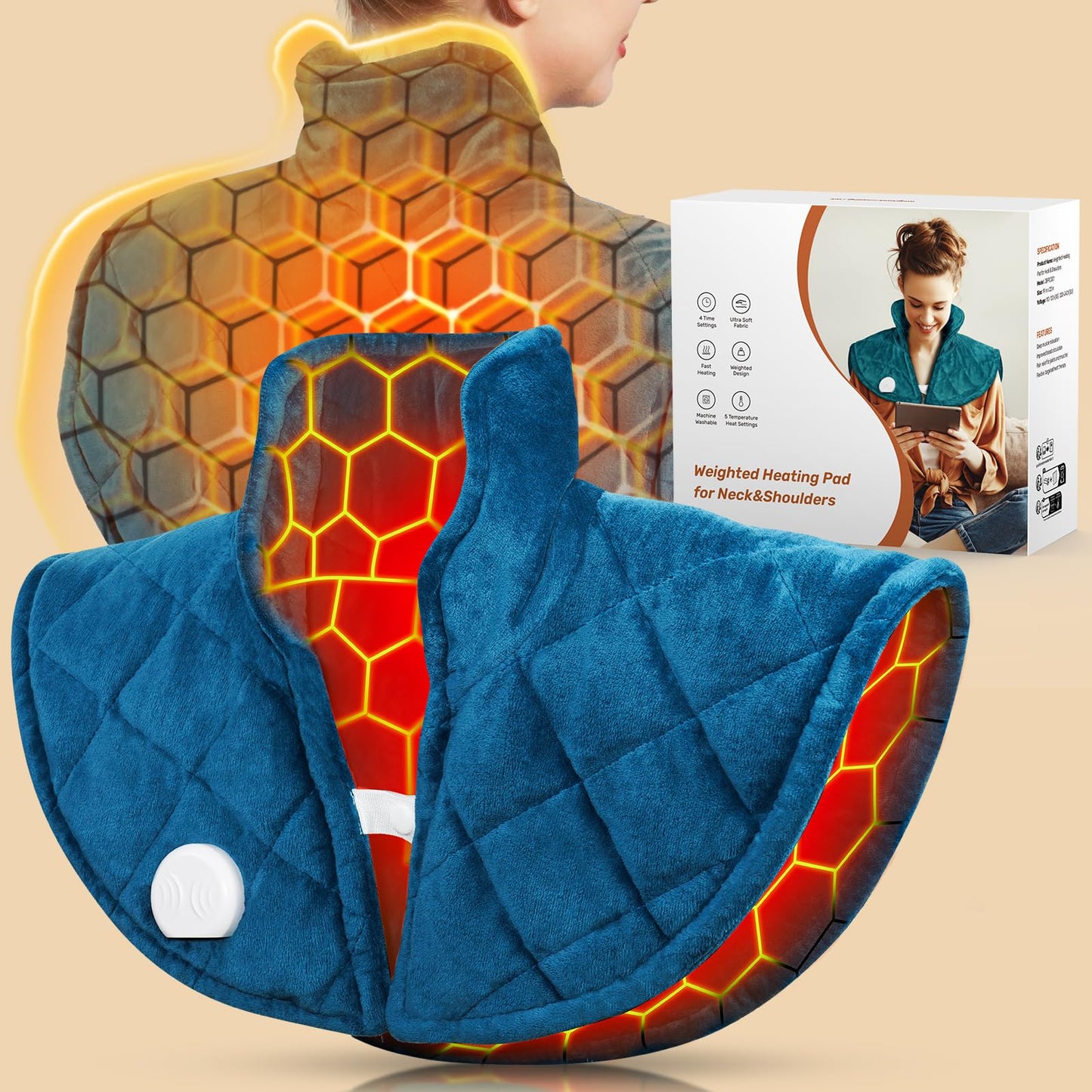 Weighted Heating Pad for Neck and Shoulders and Back, 2.5lb Electric Heat Pad for Pain Relief, Shoulder Heating Pad with 5 Heat Settings, 4 Timer Settings, Valentine's Day Gifts, UL, CE Certification