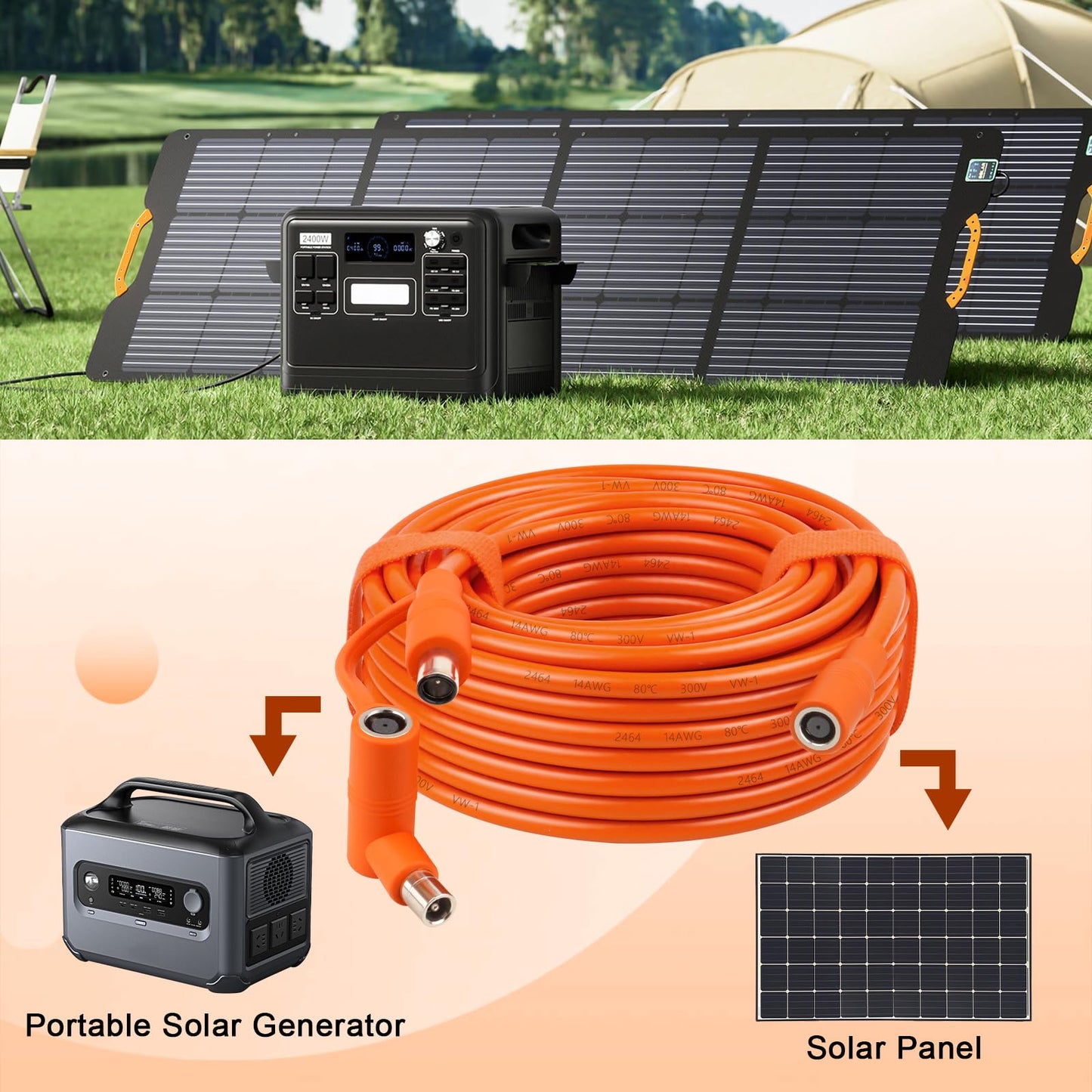 MOOKEERF 14AWG DC 8mm Extension Cable for Solar Panel 50FT,DC7909 Solar Panel Cable Female to Male with DC8020 Male Adapter Compatible with Aker,GZ Yeti,BLUETT,Jackery Portable Power Station - 50 Foot