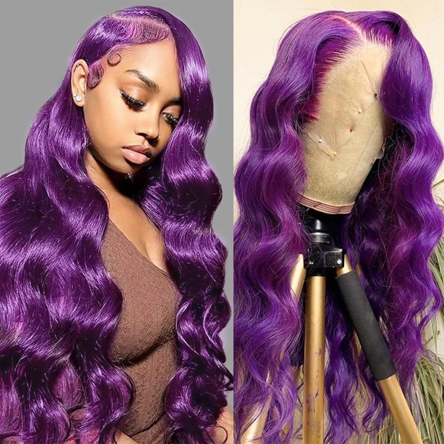 Missyvan Purple Body Wave 13x4 Lace Frontal Wigs HD Lace Front Wigs Glueless Pre Plucked Bluish Violet Glueless Wigs 28 Inch Soft Hair Natural Hair Line Baby Hair Heat Resistant