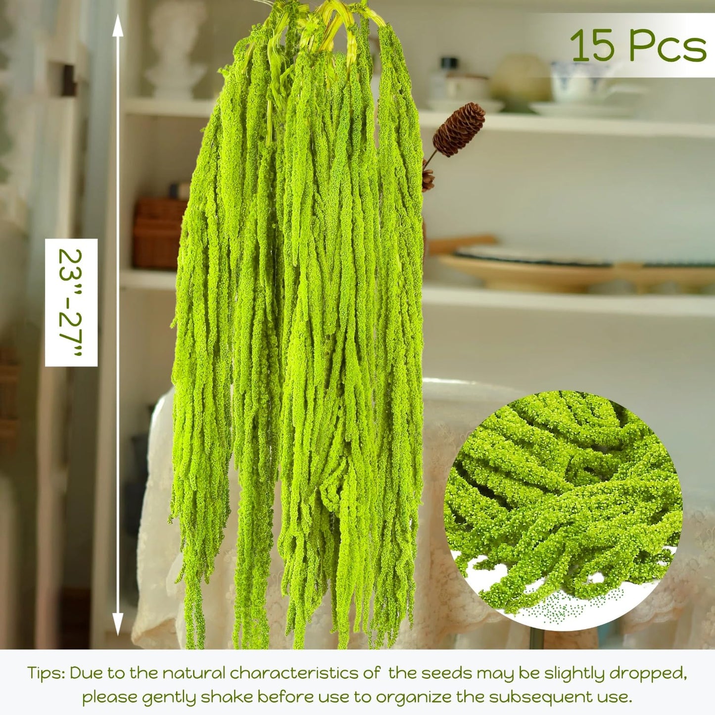 15Pcs Neon Green Preserved Hanging Amaranthus Flowers - 23" Cascading Dried Flower Tassels for Wedding Arch, Backdrop Installations, Vase Arrangements & Home Decor