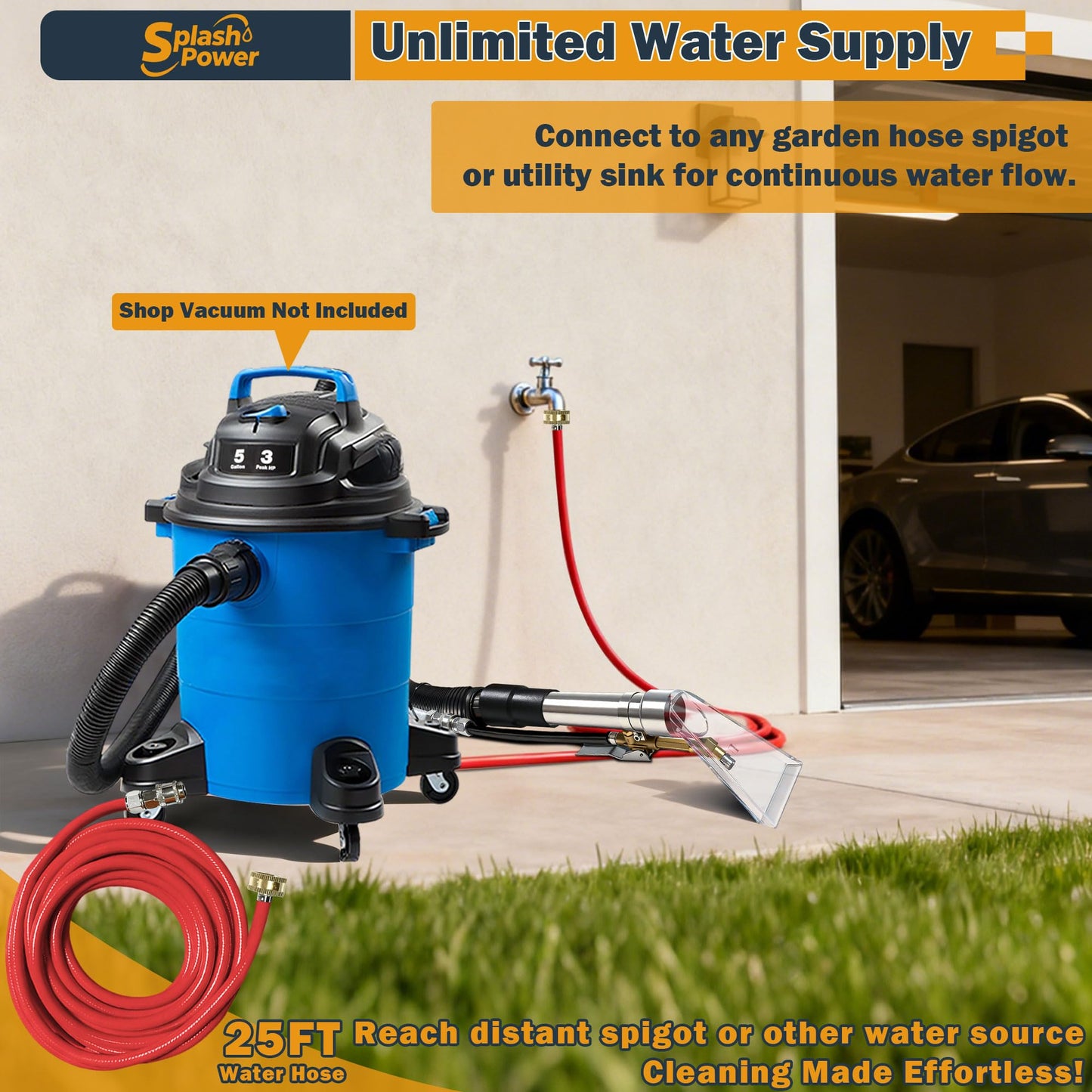 SplashPower Shop Vac Extractor Attachment Kit for Wet/Dry Vacuum, Universal Hose Adapter for Carpet Upholstery Cleaning & Auto Detailing