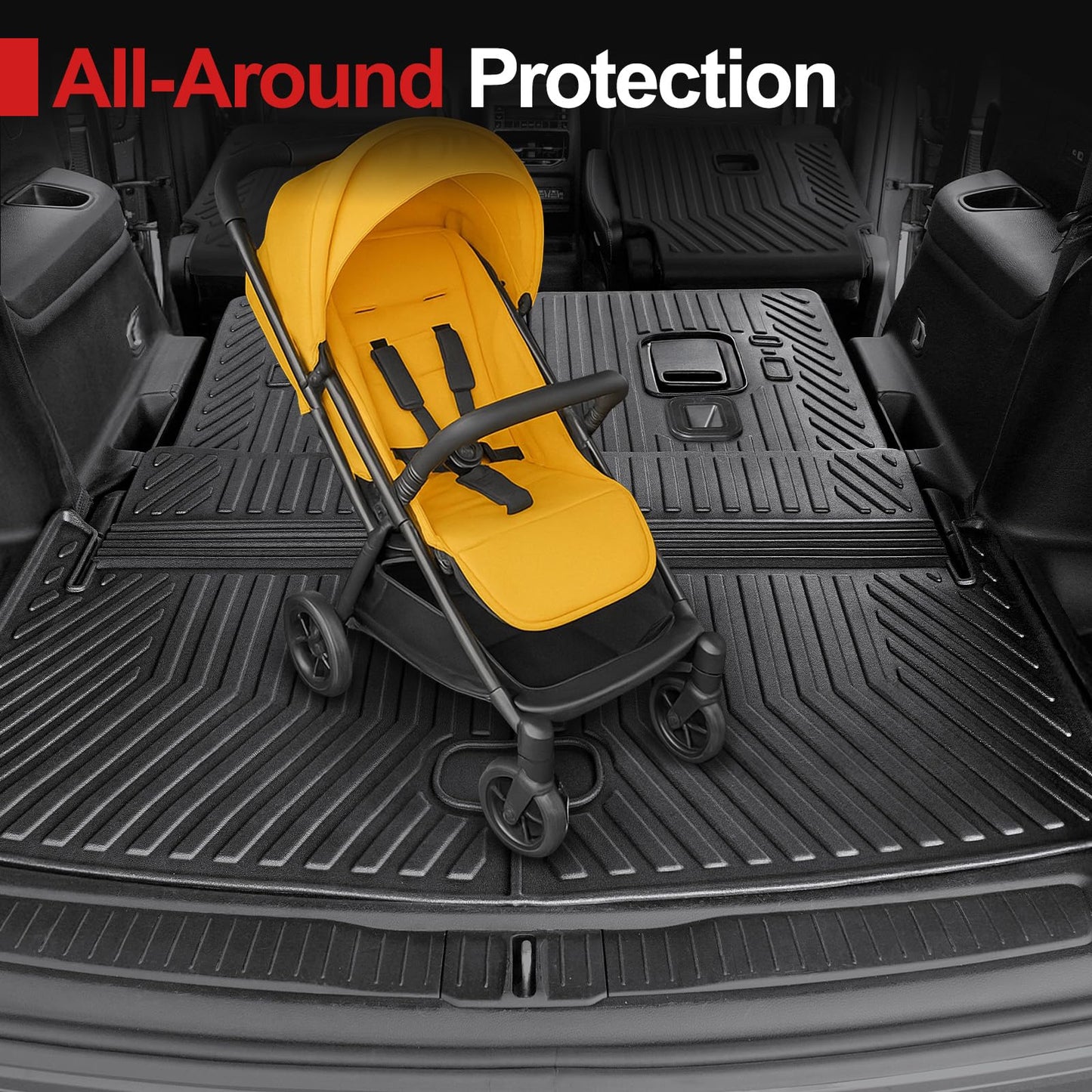 HOUCLEMIC Cargo Mat for 2021-2025 2026 Jeep Grand Cherokee L, All Weather TPE Rear Cargo Liner Trunk Mat with 3rd Row Seatback Cover for Jeep Grand Cherokee L Accessories