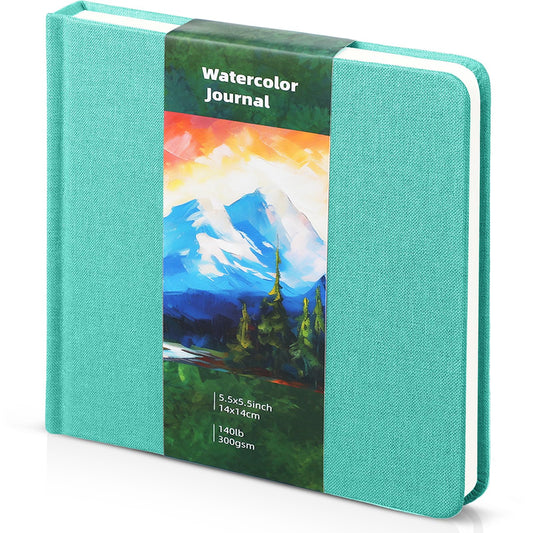 Dispowreath 4 Pcs 5.5 x 5.5 in Watercolor Sketchbook Journal Square Watercolor Notebook Cold Press 140lb 300gsm Cotton Paper 48 Pages Journals Notebook Paper Pads(Turquoise)