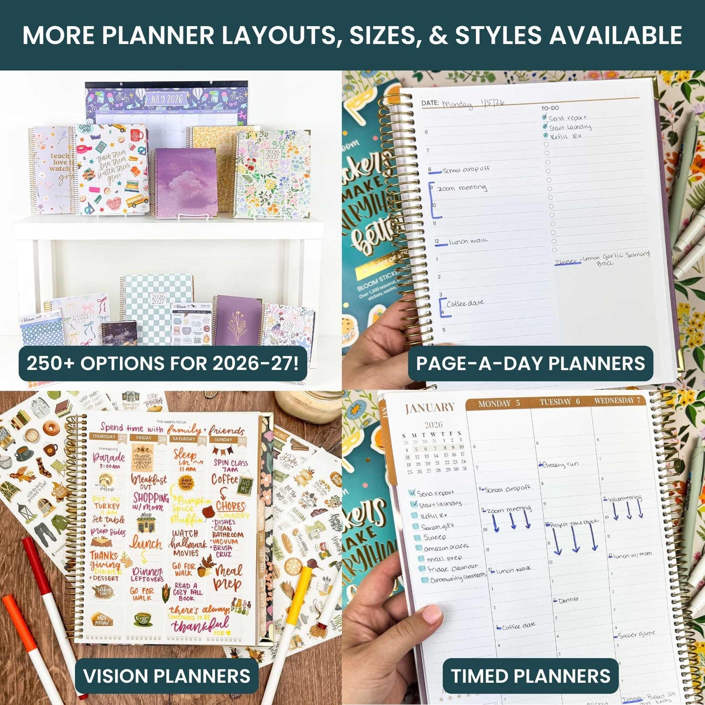 bloom daily planners 2026-2027 Planner (8.5” x 11") 13 Month Academic Organizer (July 2026 - July 2027) - Weekly & Monthly Agenda Book with Stickers & Tabs - Blue & White Floral