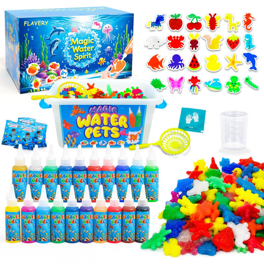 Flavery Magic Water Elf Toy Kit, Fairy Water Gel Kit with 20 Magic Gels and 24 Shape Molds, Aqua Squishy DIY Set, Birthday Gifts, Party Favors