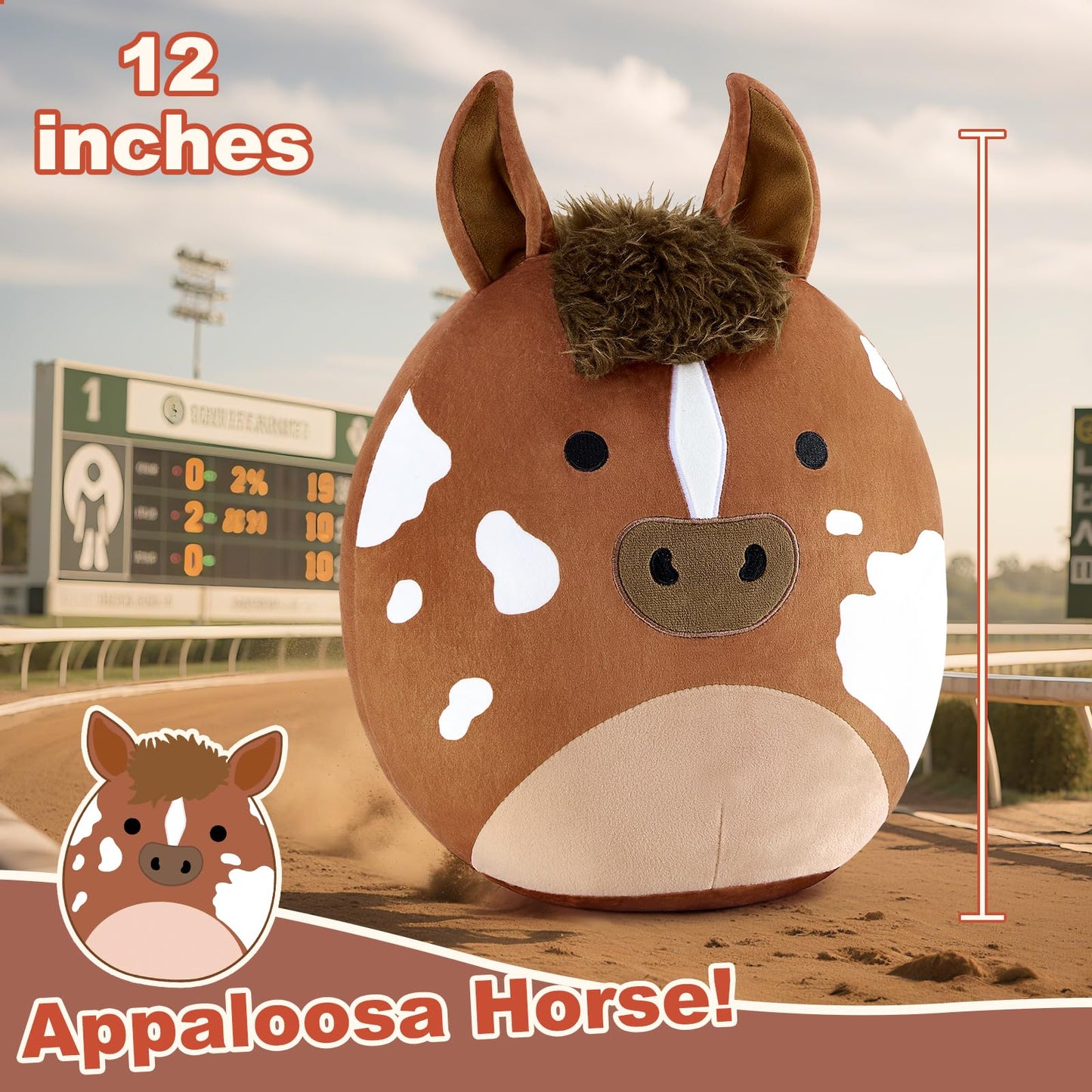 PEACH CAT Original Appaloosa Horse Stuffed Animal 12" Cute Plushies Soft Plush Toys Gifts for Kids Brown
