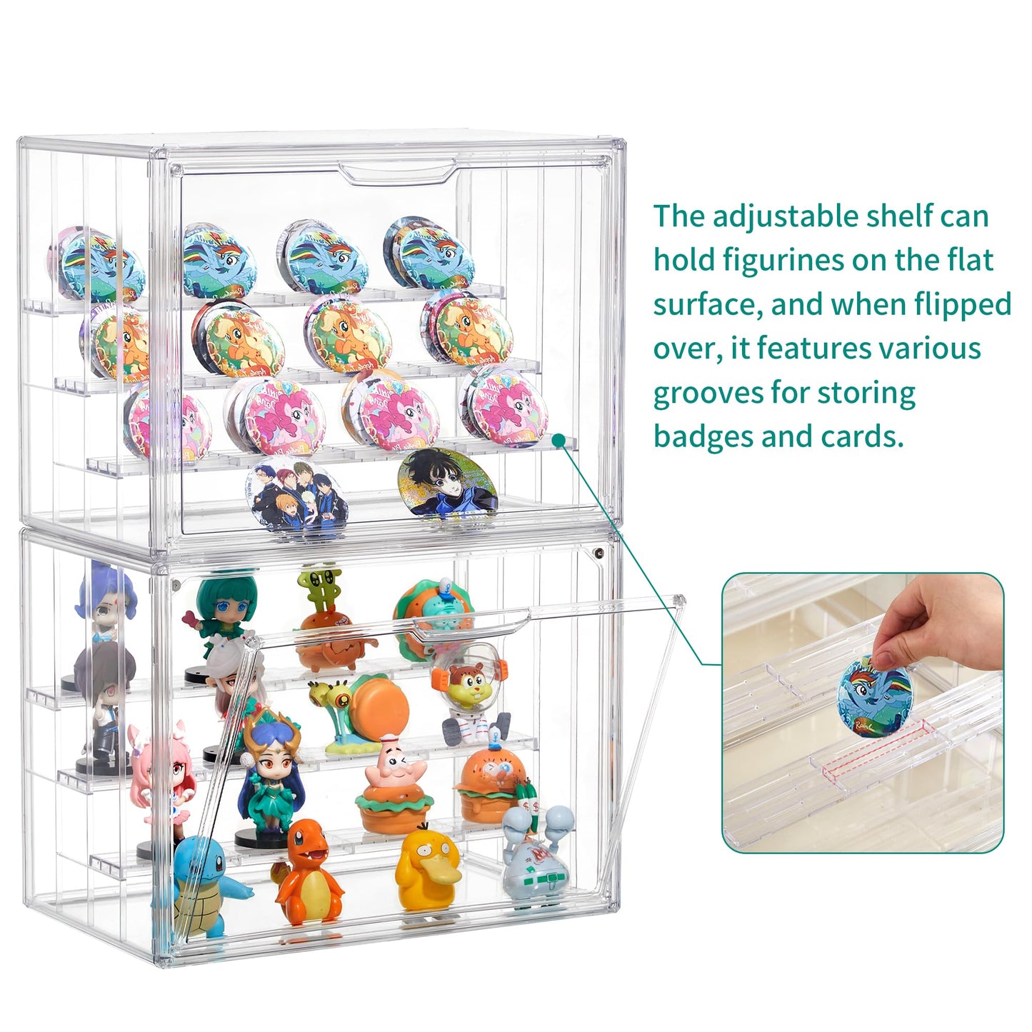 Attelite Acrylic Display Case,Upgrade 4 Tiers Clear Display Case with 3 Adjustable Divider, 2 Pack Stackable Large Storage Box with Magnetic Door for Collectibles Action Figures
