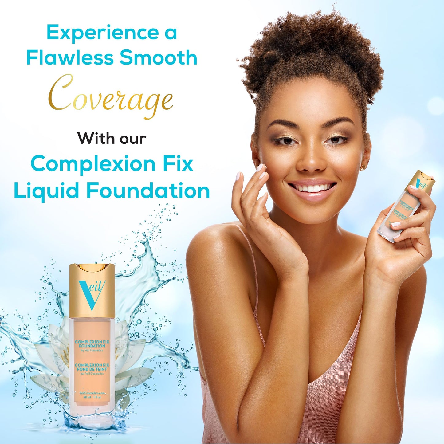 Veil Cosmetics Complexion Fix Liquid Foundation – Buildable Coverage – Water-Resistant, Hypoallergenic, Oil-Free, Cruelty-Free & Vegan – Lightweight & Brightening – Long Lasting (2N Light Neutral)