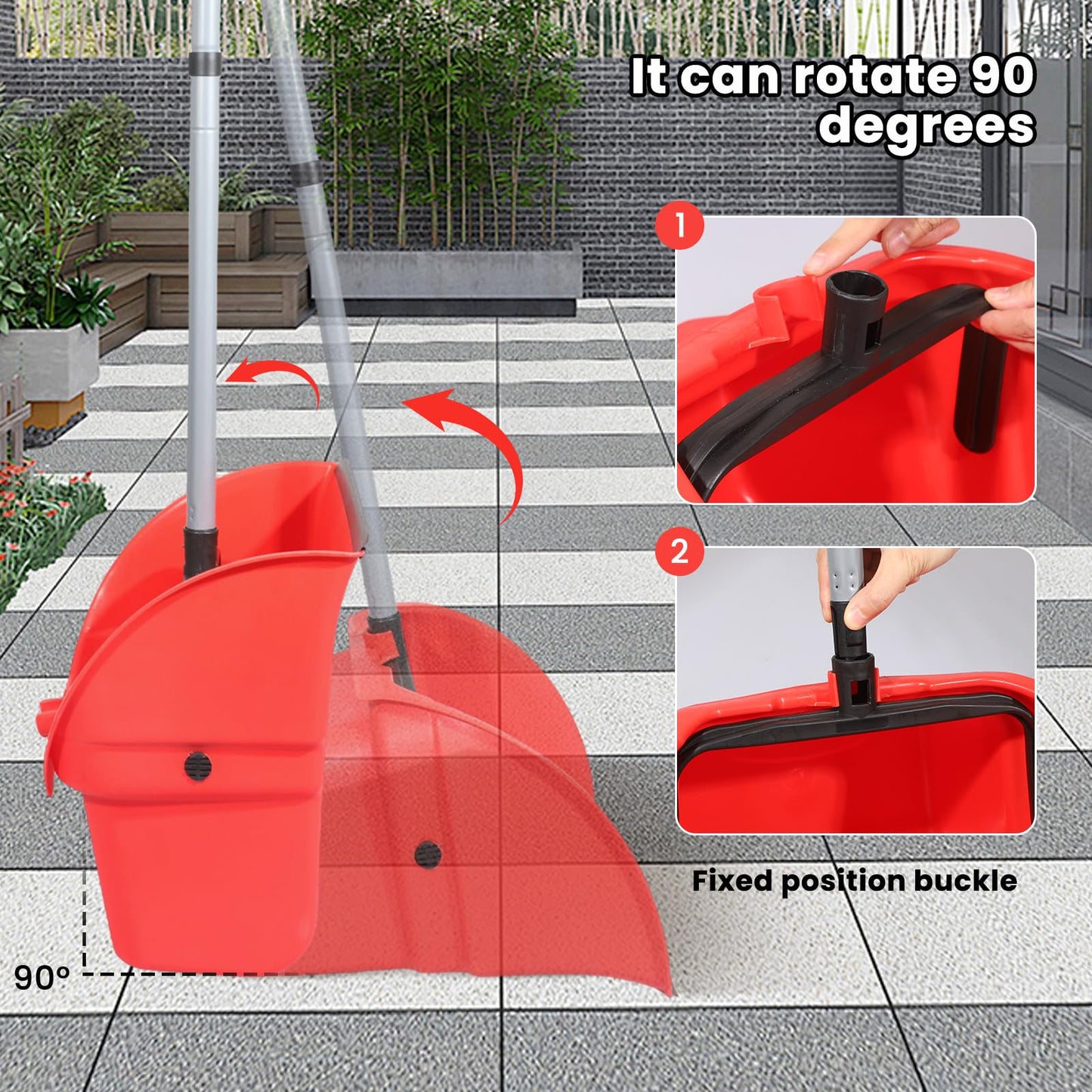 Commercial Broom and Dustpan Set, Jumbo Lobby Debris Dustpan (14inch*14inch), Heavy Duty Broom (14inch Width), 2 Sets, Red,for Indoor and Outdoor Cleaning,Red