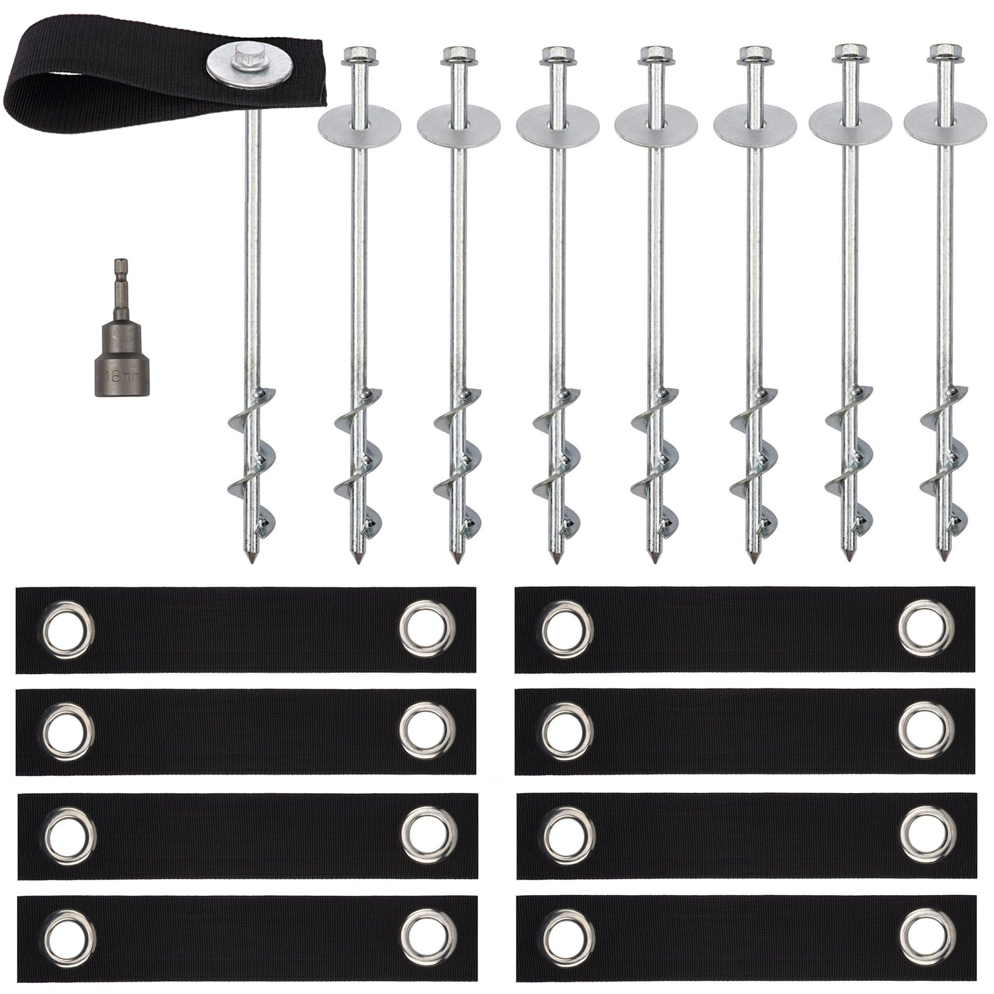 Trampoline Anchors High Wind Heavy Duty - 12" Set of 8 - Trampoline Anchor Kit - Trampoline Stakes Anchors High Wind - Ground Anchors Heavy Duty - Trampoline Wind Stakes - Ground Stakes Heavy Duty