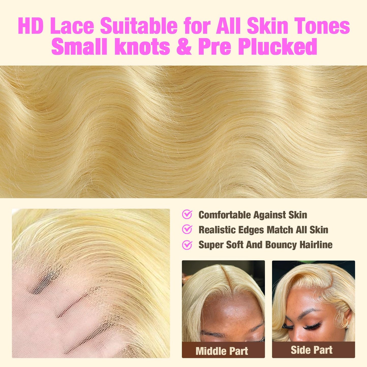NKMR 613 Lace Front Wig Human Hair 13x6 Blonde Wig Human Hair 180 Density HD Transparent Body Wave Lace Front Wigs Pre Plucked with Baby Hair(24Inch)