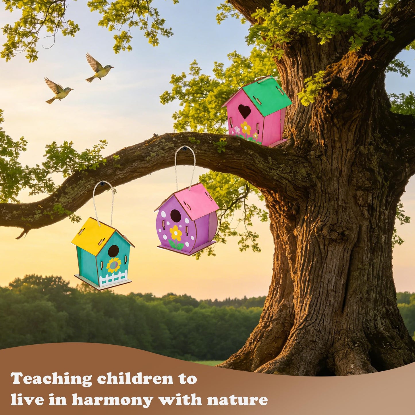 BlockPro 24 Pack Bird House Kits for Kids with Paint & Brushes, DIY Wooden Birdhouse Painting Set, Spring Summer Arts Projects, Educational Craft Gift for Birthday, Party, Parent-Child Activities
