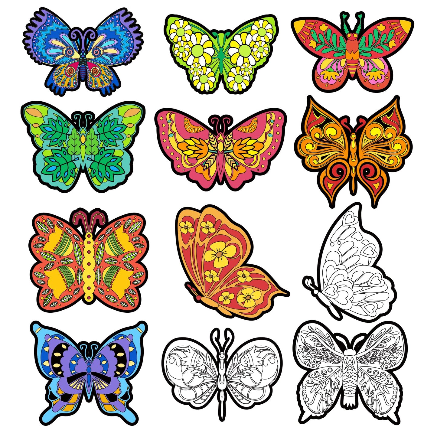 Bosctanuc 48 PCS Butterflies Velvet Coloring Cardstock - No-Mess Fuzzy Art Coloring Kit for Kids & Adults,Stress-Relief Craft Set for Classroom, Mother's Day Handmade Gifts & Spring Party Supplies
