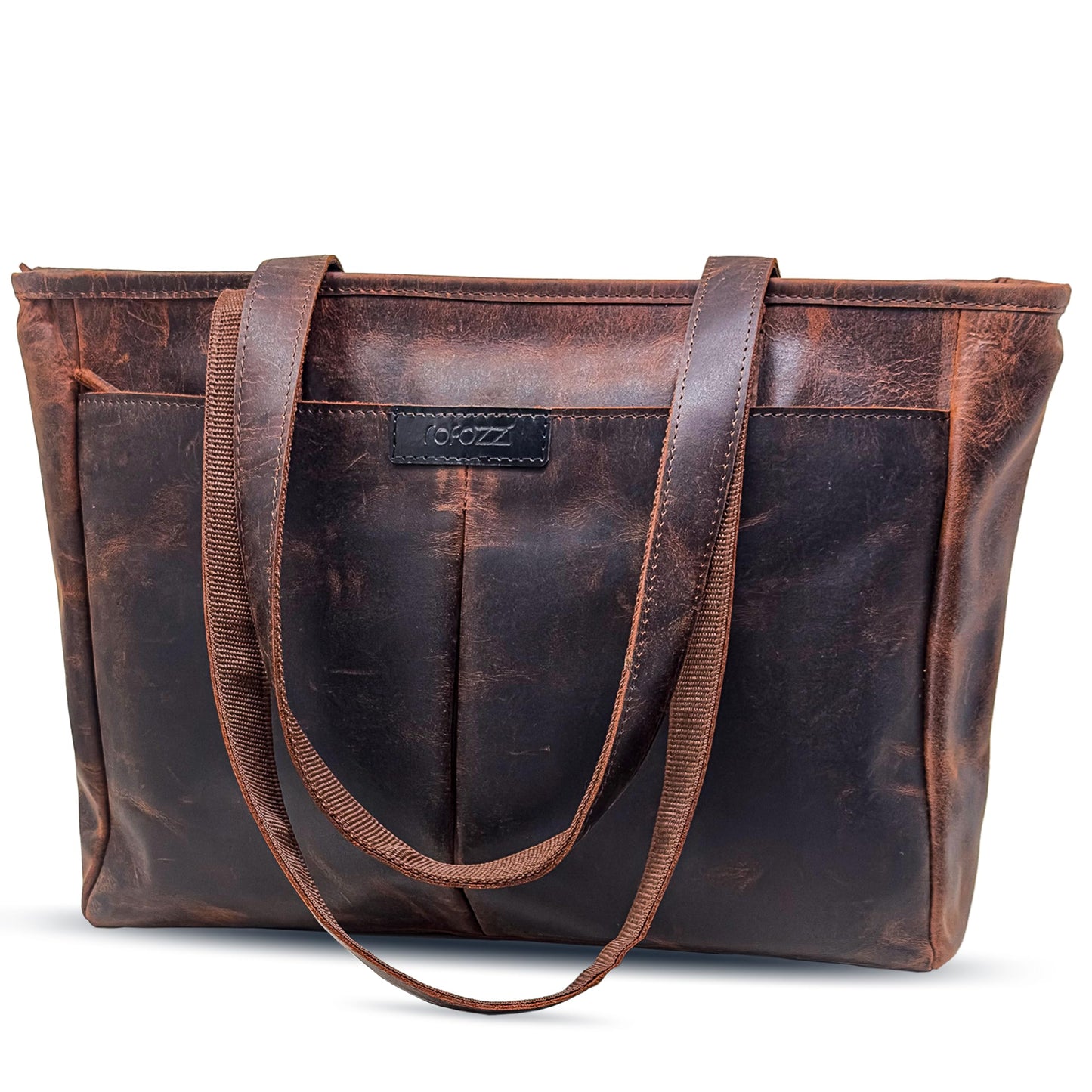 rofozzi Genuine Leather Laptop Bag for Women - Leather Tote fits 13 Inch - Computer Bags for Laptops for Women - Work Handbag with Padded Compartment & Zipper