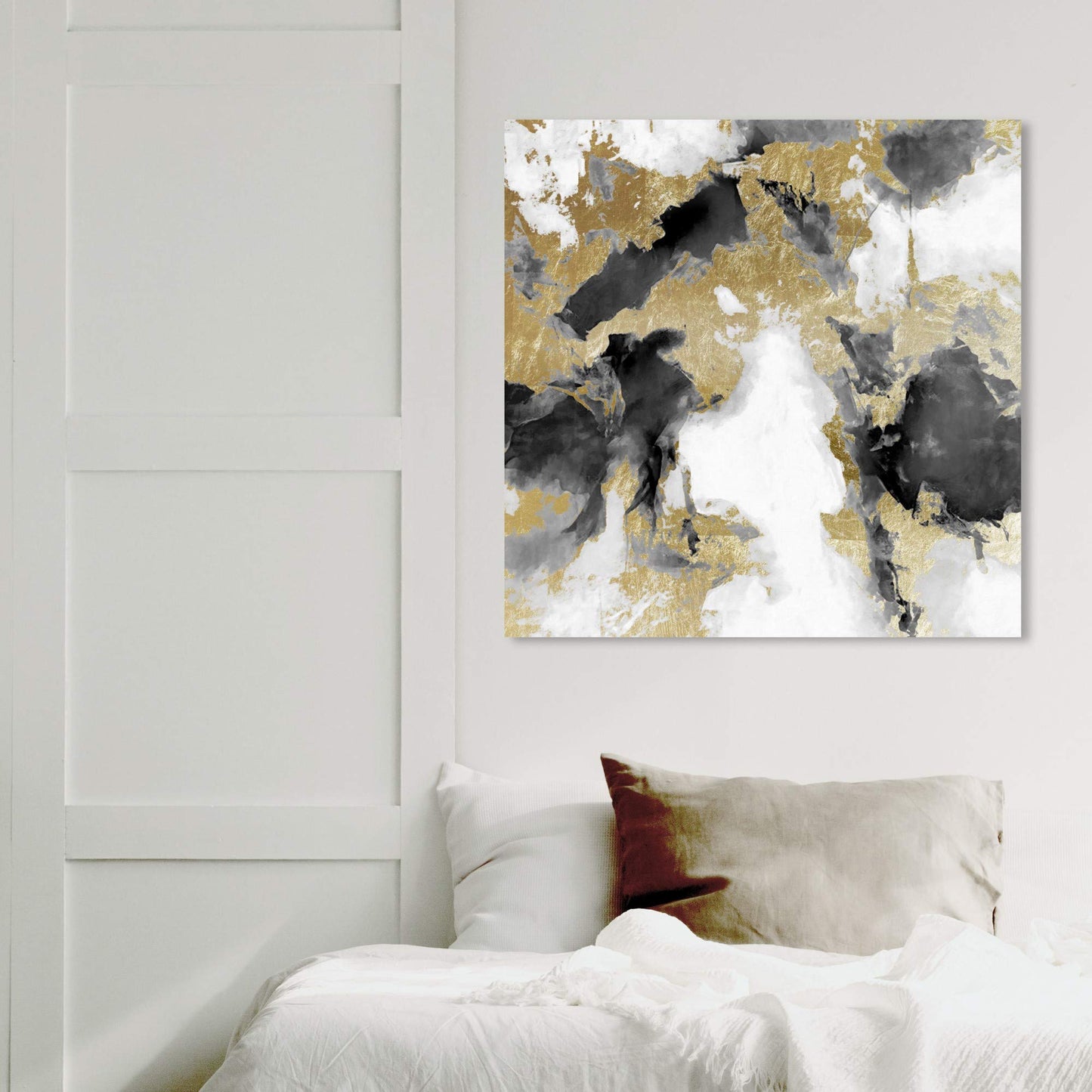 Wynwood Studio Abstract Wall Art Canvas Prints 'Explosive Shade White and Gold' Home Décor, 30 in x 30