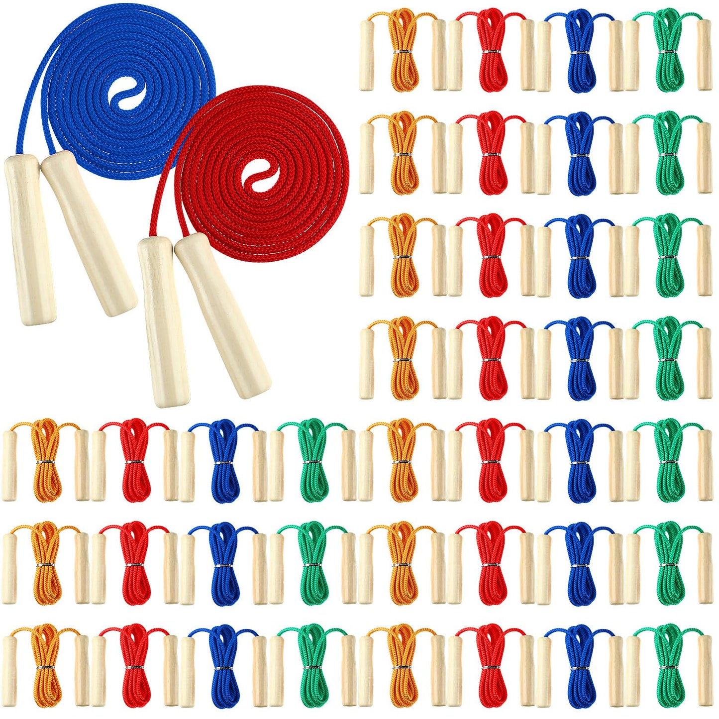 Sonwyoung 30 Pack 8.53 Ft Jump Ropes for Kids Adults Adjustable Cotton Skipping Rope with Wooden Handle for Multiplayer Double Dutch Jump Rope Exercise Outdoor Fun School Sport Game Gift