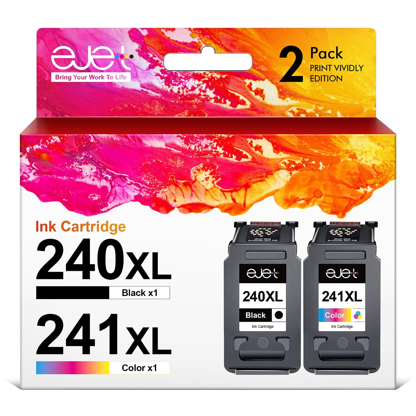 ejet Remanufactured Ink Cartridge High Capacity [Latest Version] Replacement for Canon Ink Cartridges 240 and 241 PG 240 for Pixma MG3620 TS5120 MG2120 MG3520 MX452 MX512 MX532 MX472 Printer (2 Pack)