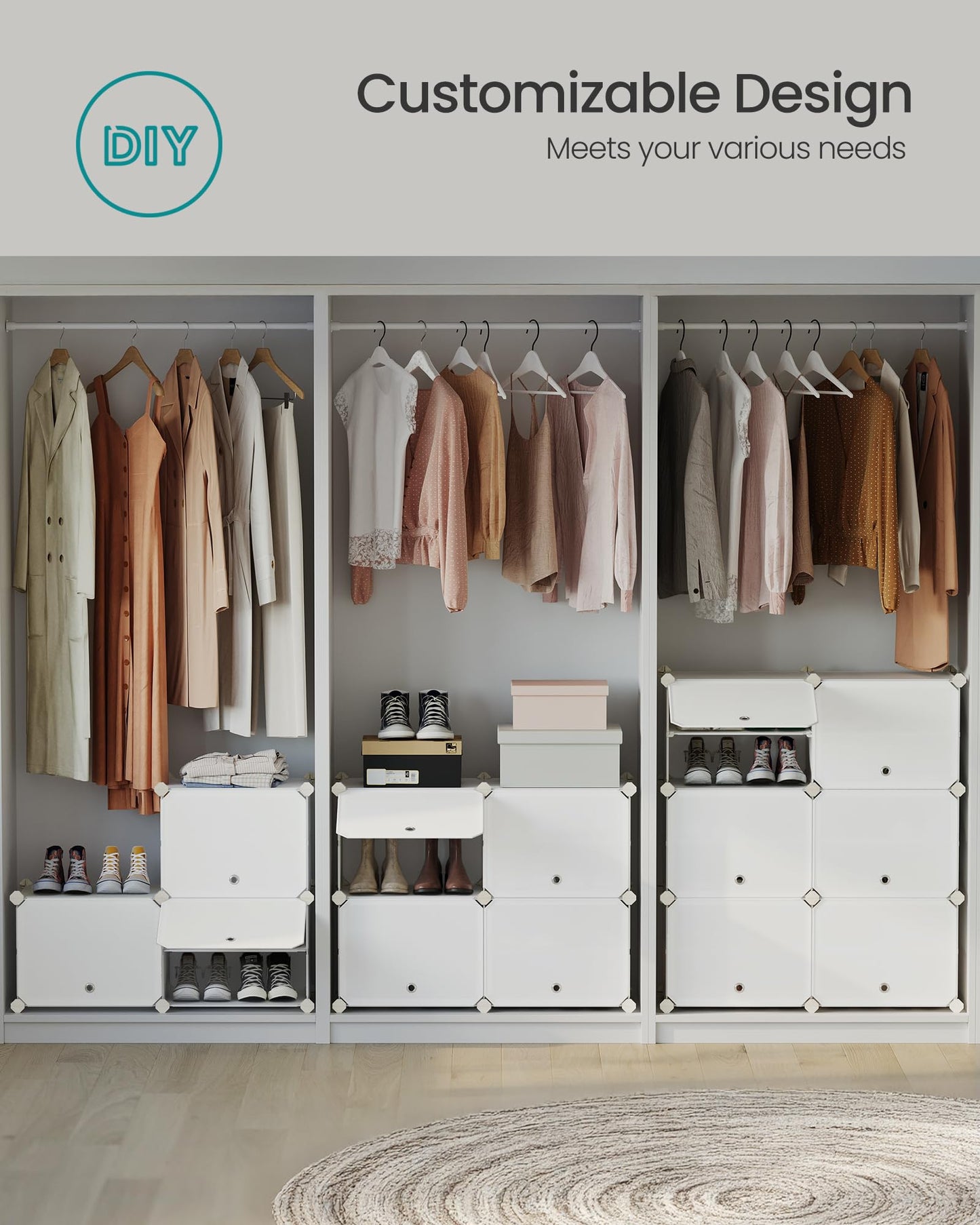 SONGMICS Shoe Rack Organizer, 8-Tier Shoe Storage Cabinet for Closet and Entryway, Holds 32 Pairs of Shoes, Adjustable, Cloud White ULPC034W03