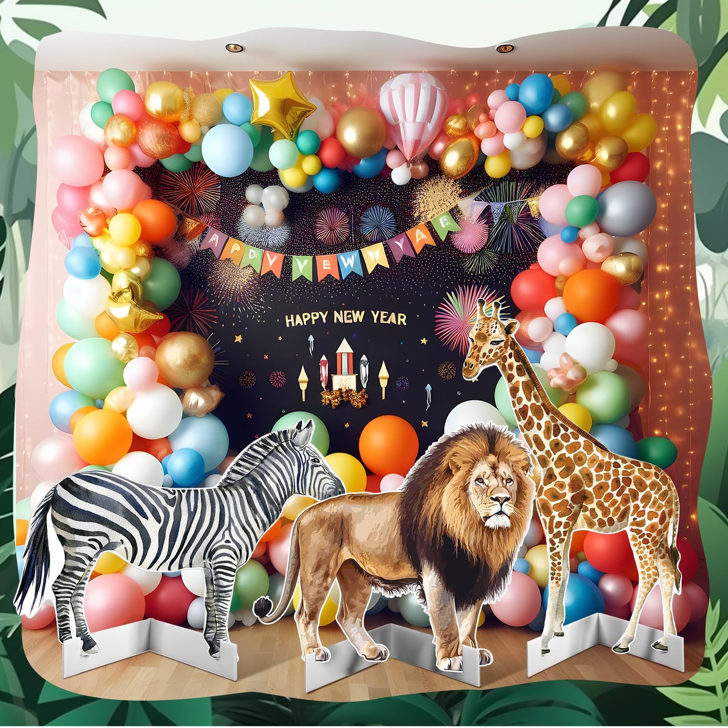 Amyhill 3 Pcs Jungle Safari Animal Cardboard Cutout Standup Life Size Safari Birthday Party Decorations Lion Giraffe Zebra Cardboard Cutouts for Baby Shower Birthday Party Photo Backdrop Favors