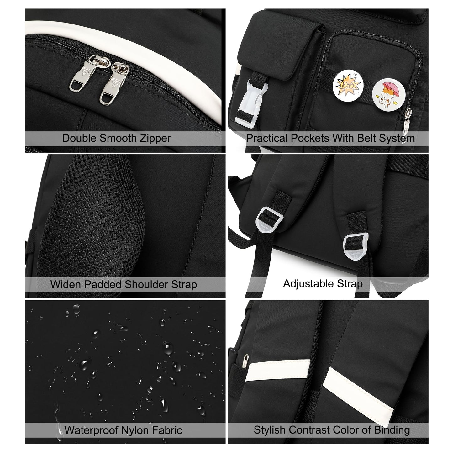 Laptop Backpacks 15.6 Inch College Backpack Elementary Middle High School Bag Large Cute Bookbags Anti Theft Travel Back Pack Casual Daypack Kids Book Bag for Teens Girls Women Students (Black)