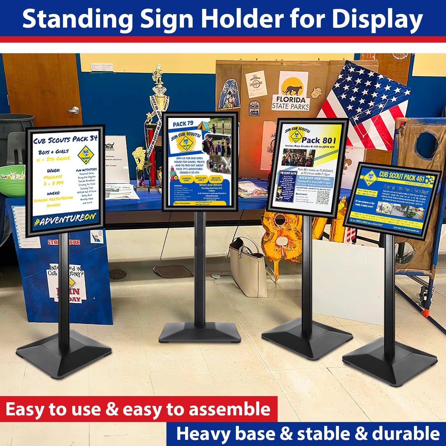 VAIIGO Pedestal Sign holder Stand 11x17inch Adjustable Standing Floor Sign Stand with Heavy Base & Snap Frame Display Stand for Indoor Outdoor Business Store Sign Holder Poster Stand (Black)