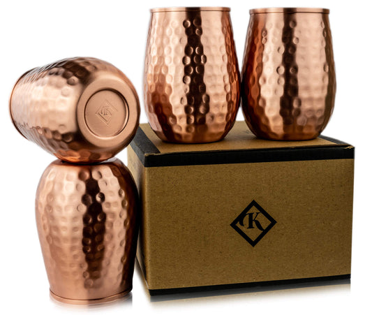 Kosdeg Copper Cups - 16 Oz Set of 4 - Unique Way to Enjoy Wine - Perfect Pure Tumbler for Water - Better Than Glasses or Plastic - Moscow Mule Cup for Drinking