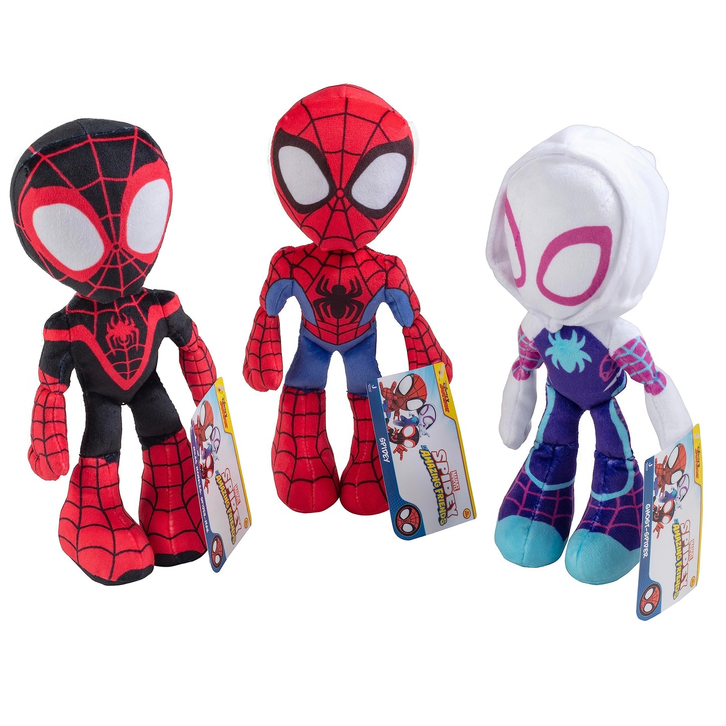Marvel Spidey & His Amazing Friends 8" Plush 3-Pack Set - Spider-Man, Miles Morales & Gwen Stacy Ghost - Officially Licensed - Stuffed Animal Toy Figures - Spider-Verse Gift for Kids, Boys & Girls
