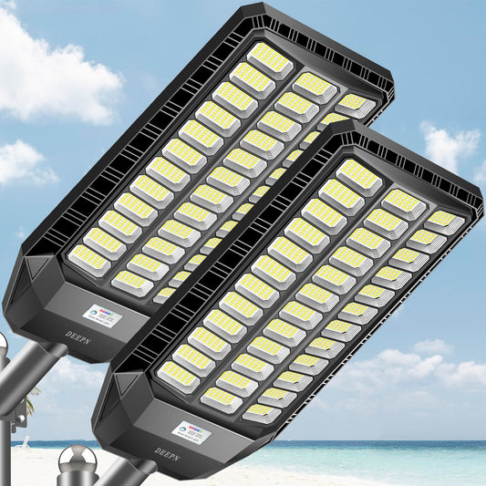 9500W Solar Street Light, Commercial Grade Street Light for Outside, IP67 Waterproof Solar Parking Lot Lights Dusk to Dawn Outdoor Lighting LED Security Flood Motion Sensor and Remote Control, 2 Pack